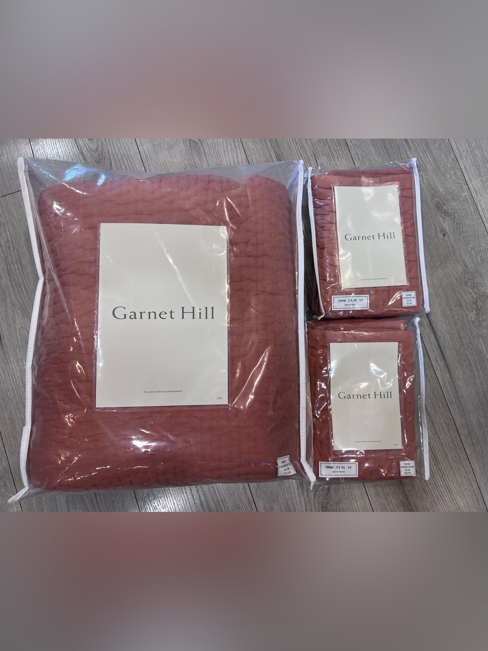 Garnet Hill  Dream Slate Clay 100% Cotton Quilt & Shams Queen Dusty Rose